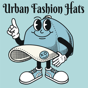 Hat Character Design With Slogan Urban fashion hats
