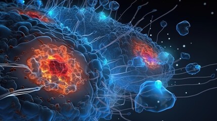 Cancer cell metastasis disease anatomy concept as growing malignant tumor on organ inside human body. 3D illustration..