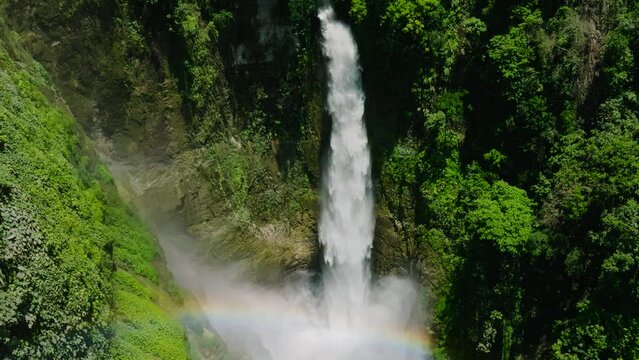 Rapid stream in slow motion in Lake Sebu. Hikong Bente Falls. Mindanao, Philippines.