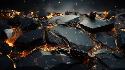 Foto op Canvas Black marble with luxurious golden textures. Luxurious dark stone for wallpaper. Dark stone pattern. © Danyilo