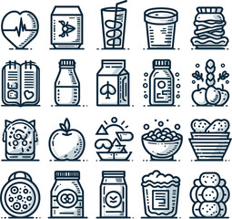 Collection of Nutrition Editable Icons isolated on white background vector types: Food, Fruits, Minerals, mixed fruits  Health, Medical and more. illustration EPS10 