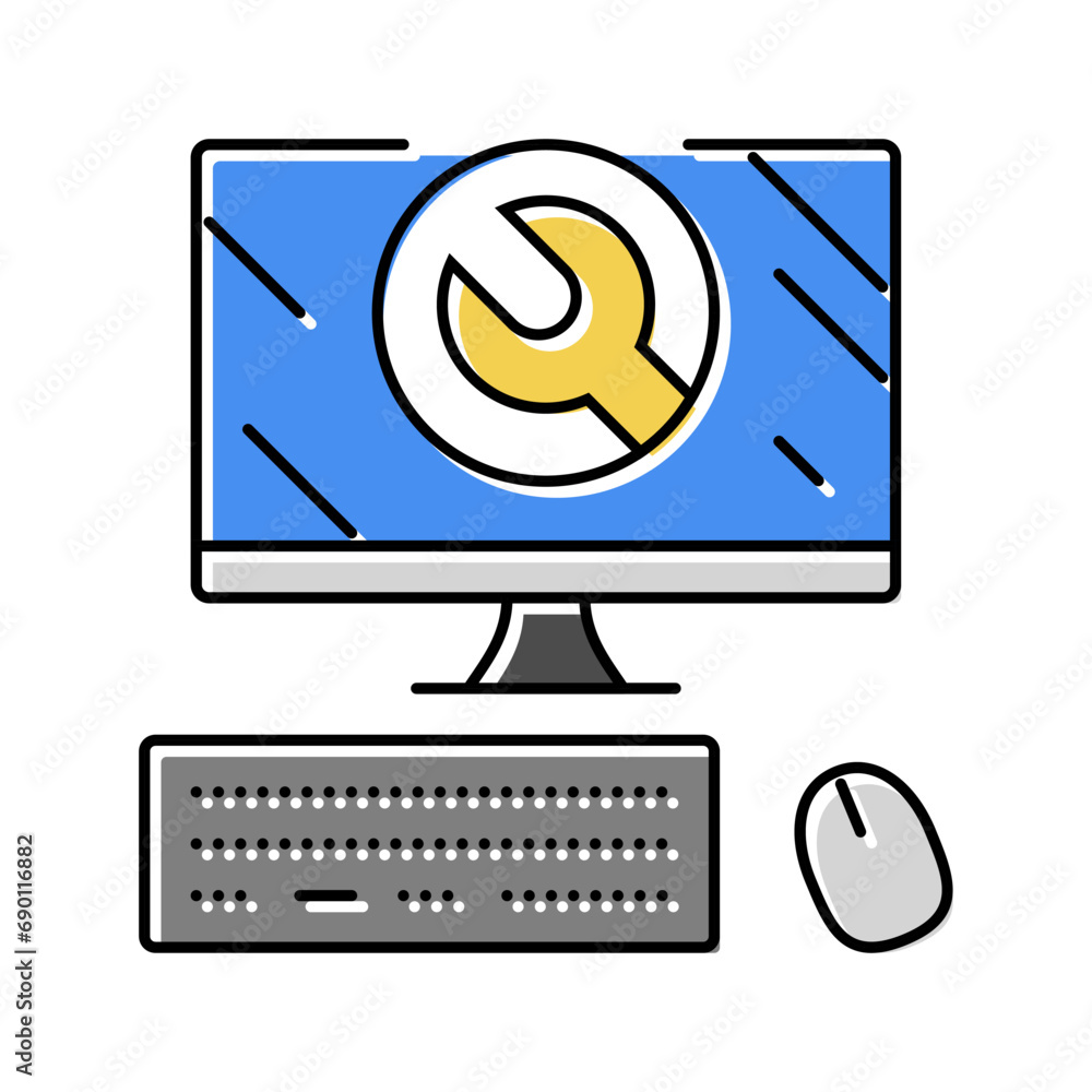 Poster troubleshooting pc repair computer color icon vector. troubleshooting pc repair computer sign. isola