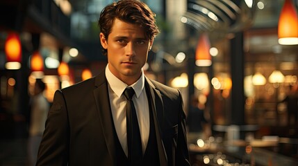 Fototapeta premium Handsome male businessman in a chic expensive classic suit