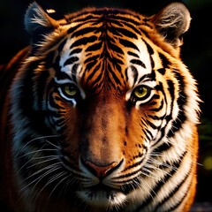 A formidable tiger sneaks in the night forest. Generative AI.