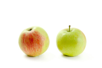 Two green apples isolated on white background with clipping path..