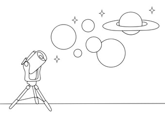 Telescope. Space. Planet. One line