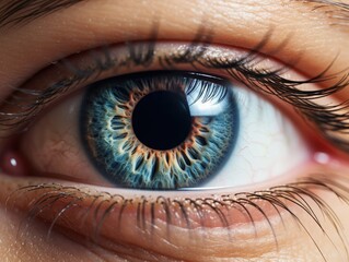 Fototapeta premium Close-up of a man's eye. The eye is surrounded by a thin black lash line, and the iris is visible in the center.