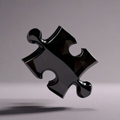 One black jigsaw puzzle floating in the air, empty space for text, isolated background.