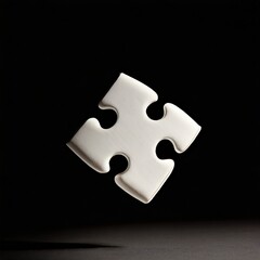 white jigsaw puzzle floating in the air, empty space for text, isolated black background.
