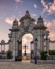 Gate of the Buda Castle in Budapest at the sunrise