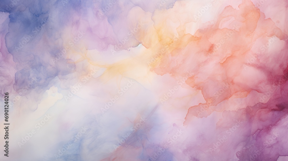 Poster an artistic abstract watercolor background with a harmonious blend of pastel tones, creating a soft,