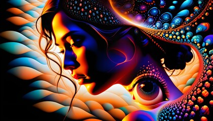abstract fractal background with a portrait of a woman
