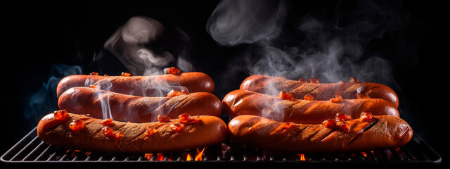 sausages are fried on a barbecue grill. Selective focus.