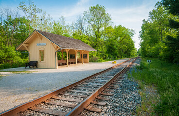 Fototapeta na wymiar Cuyahoga Valley Scenic Railroad passenger tourist Railway at Cuyahoga Valley National Park in Ohio