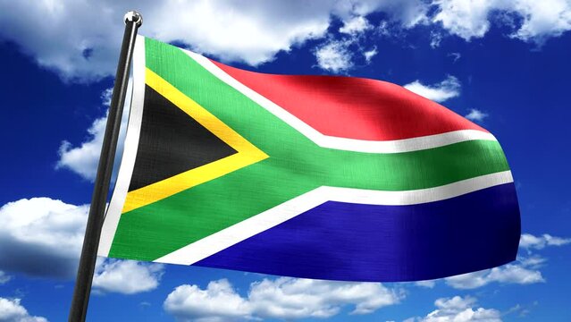 South Africa - flag and sky in background - 3D 4k animation (3840 x 2160 px)