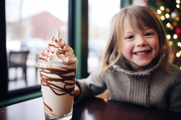 child with rich peppermint mocha and whipped cream