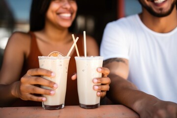 couple sharing horchata on a hot day