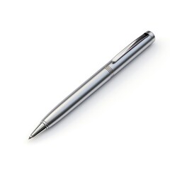 Sleek Ballpoint Pen with Metallic Finish Isolated on White Background