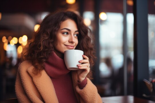 woman sipping coffee in cafe