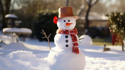 Snowman in winter and Christmas festival.