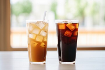 hot drink and iced drink cup comparison in natural light