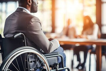 Businessman in wheelchair at a work meeting - obrazy, fototapety, plakaty