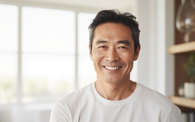 Portrait smile handsome senior mature Asian man isolated background