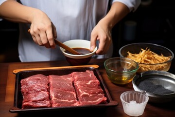 man marinating beef for homemade bulgogi