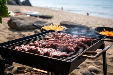 bulgogi grilling session during a beachside outing - obrazy, fototapety, plakaty