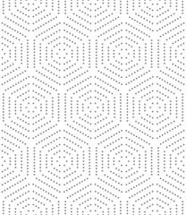 Geometric repeating ornament with hexagonal dotted grey elements. Geometric modern ornament. Seamless abstract modern pattern