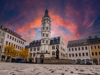 Gera town hall with market place in Thuringia - obrazy, fototapety, plakaty