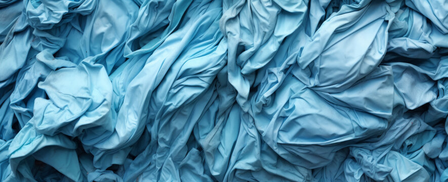 Texture of crumpled blue fabric as background, close-up