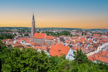 Skyline of Landshut in the sunset