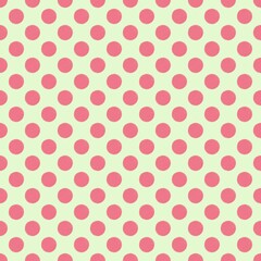 Polka dot pattern with pink dots green background in the style of minimalist colour field, classic moti