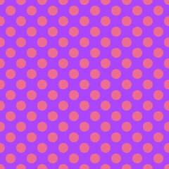Polka dot pattern with pink dots purple background in the style of minimalist colour field, classic moti