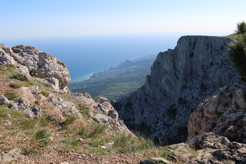 distant view of the sea coast between the rocks