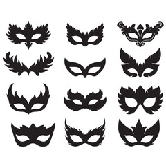 Set of carnival masks silhouettes. Simple black icons of masquerade masks. Carnival mask silhouettes
