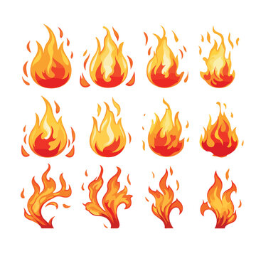 fire flame icons set isolated on white background