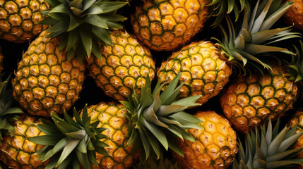 Pineapples. Top view of pineapples for lanterns. - obrazy, fototapety, plakaty