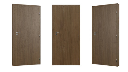 Brown entrance doors on isolated background, alpha channel, png