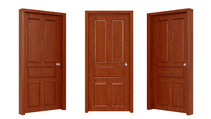 Brown entrance doors on isolated background, alpha channel, png
