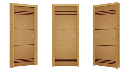 Brown entrance doors on isolated background, alpha channel, png