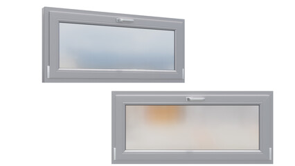 Gray horizontal plastic euro window on isolated background, alpha channel, png