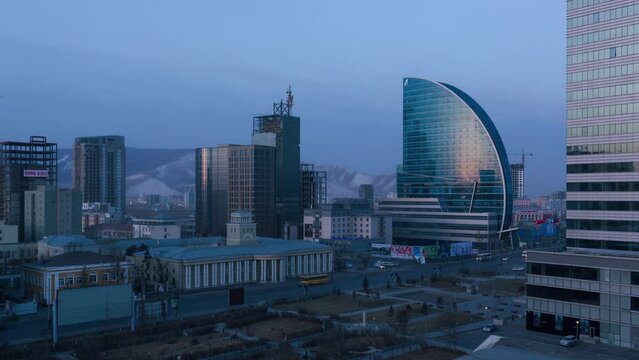 Time lapse of sunrise in downtown Ulaanbaatar, Mongolia