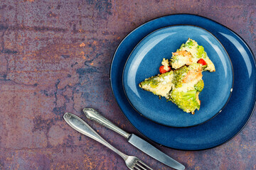 Broccoli omelette with shrimp.