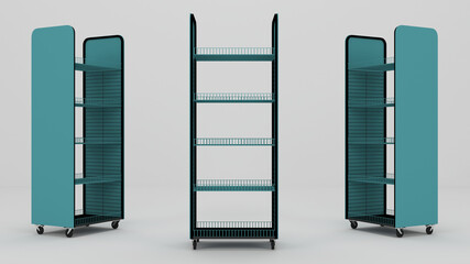 Product Display Iron Standing Unit for Superstore with Tires. 3D Rendering