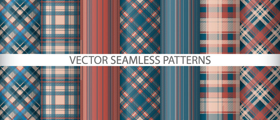 Set fabric tartan vector. Seamless check texture. Textile plaid background pattern. - obrazy, fototapety, plakaty