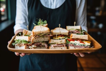 presenting a tray of sandwiches on sourdough