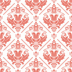 Classic seamless vector pattern. Damask orient ornament. Classic vintage pink white background. Orient pattern for fabric, wallpapers and packaging