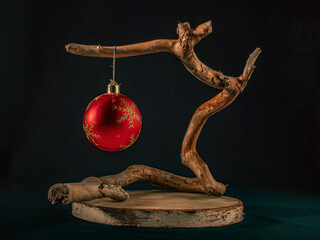 Christmas and New Year holiday, decorative Christmas tree of their wooden driftwood with a...